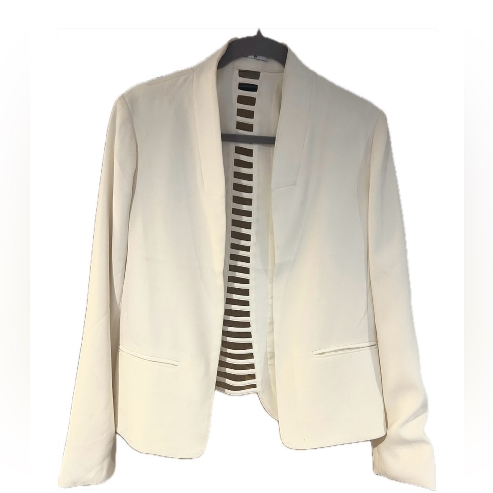White Open Front Blazer, Open Slit Back, Size Small